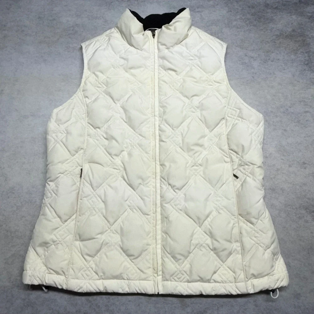Eddie Bauer Quilted Goose Down Puffer Vest Womens Size Medium Cream White Zip Up
